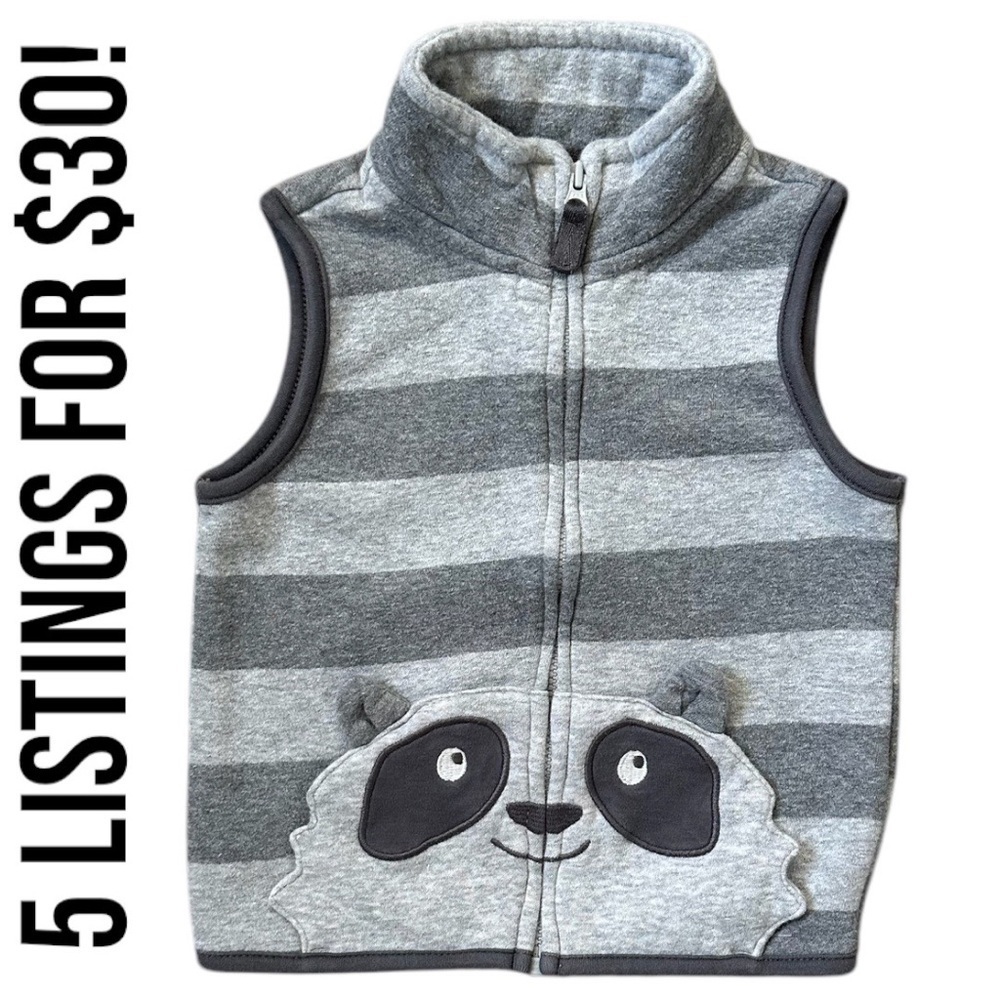 Carter’s Gray Striped Sleeveless Vest with Raccoon Design 18 Months Baby Boy
